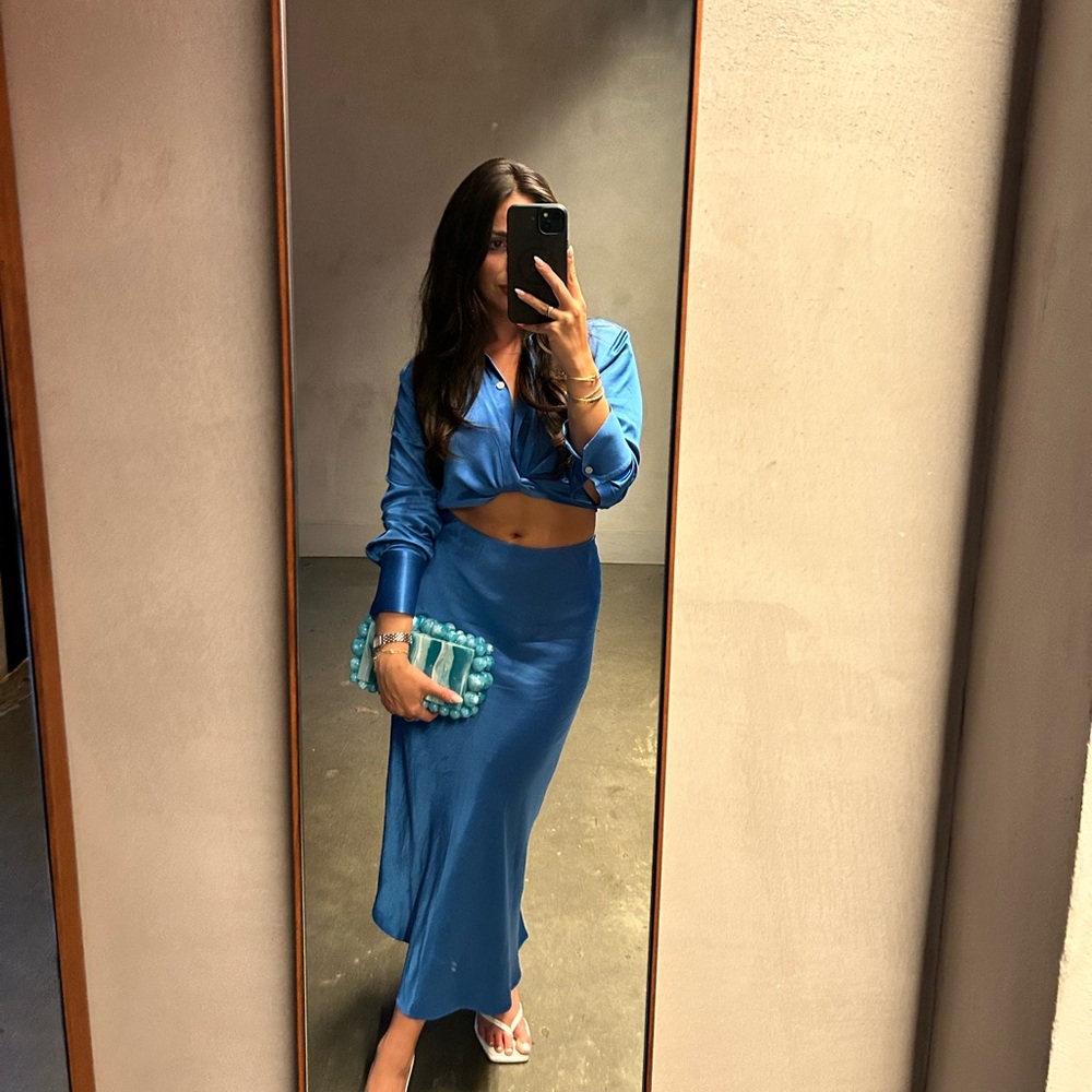 Rails blue satin skirt set